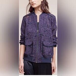 Anthropologie Elevenses Women’s Medium Miranda Lace Bomber Jacket sz Medium EUC